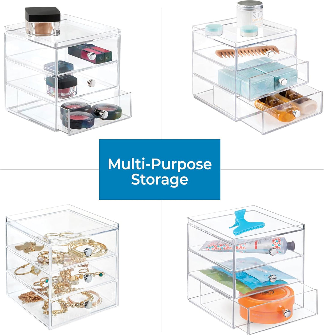 iDesign Schubladenbox für Kosmetik, kompakter Make-Up Organizer mit 3 Schubladen aus Kunststoff, sta