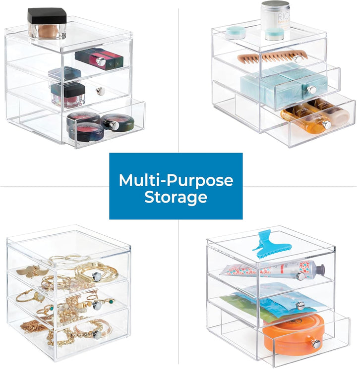 iDesign Schubladenbox für Kosmetik, kompakter Make-Up Organizer mit 3 Schubladen aus Kunststoff, sta