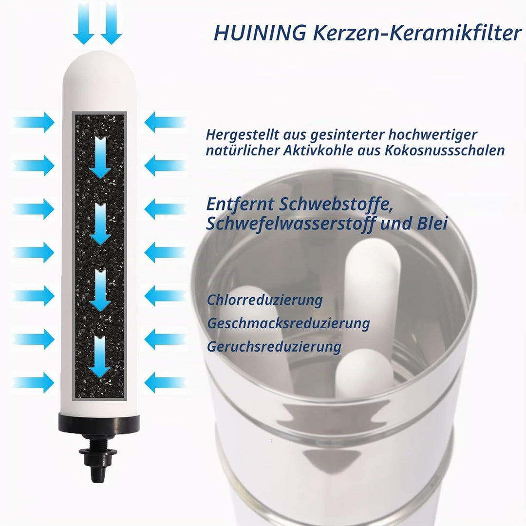 HUINING Kerze aus Keramik mit Aktivkohle für Arbeitsplatte, Schwerkraft-Wasserfiltersystem, Haushalt