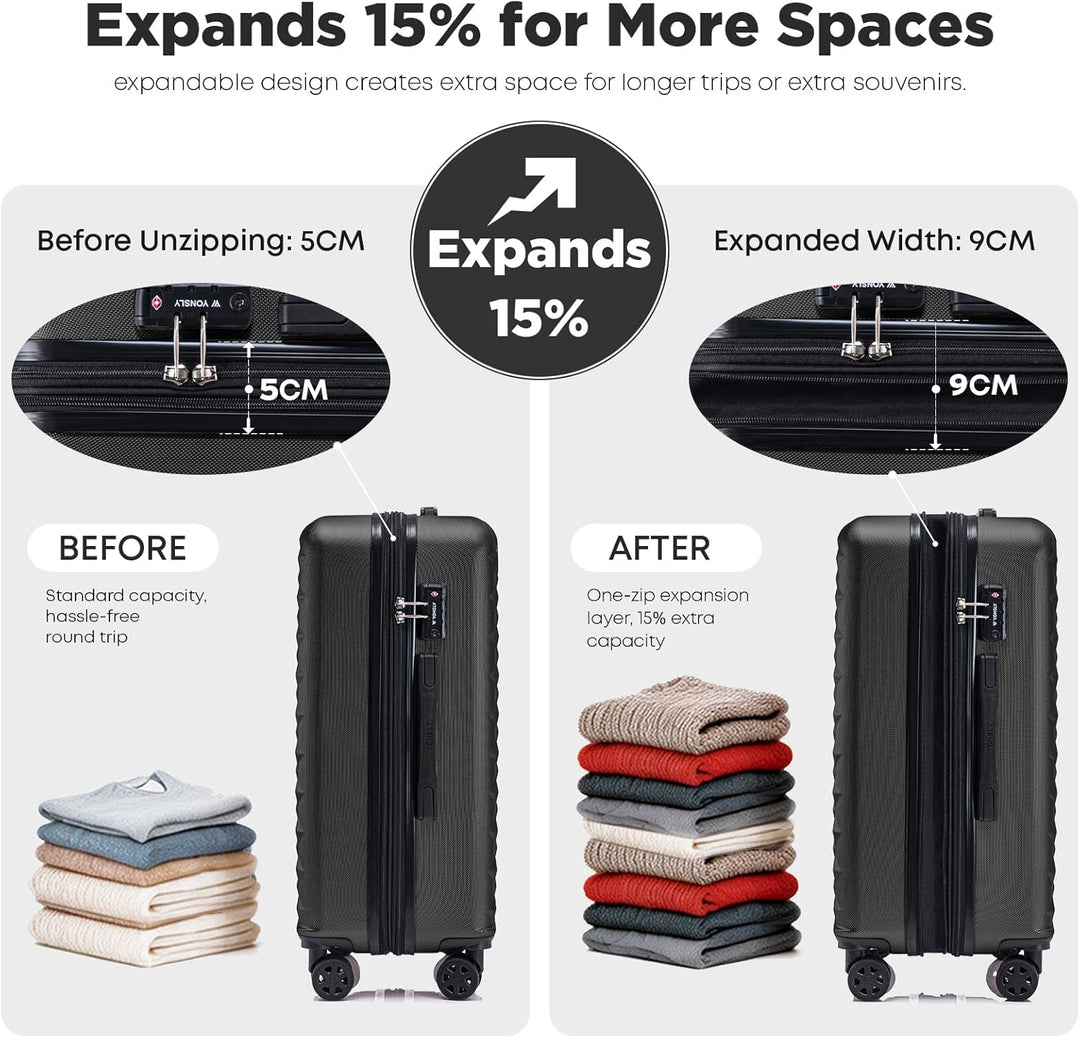 Reisekoffer Suitcase, Erweiterbarer Hartschalenkoffer Trolley mit TSA-Schloss und hochwertigem YKK-R