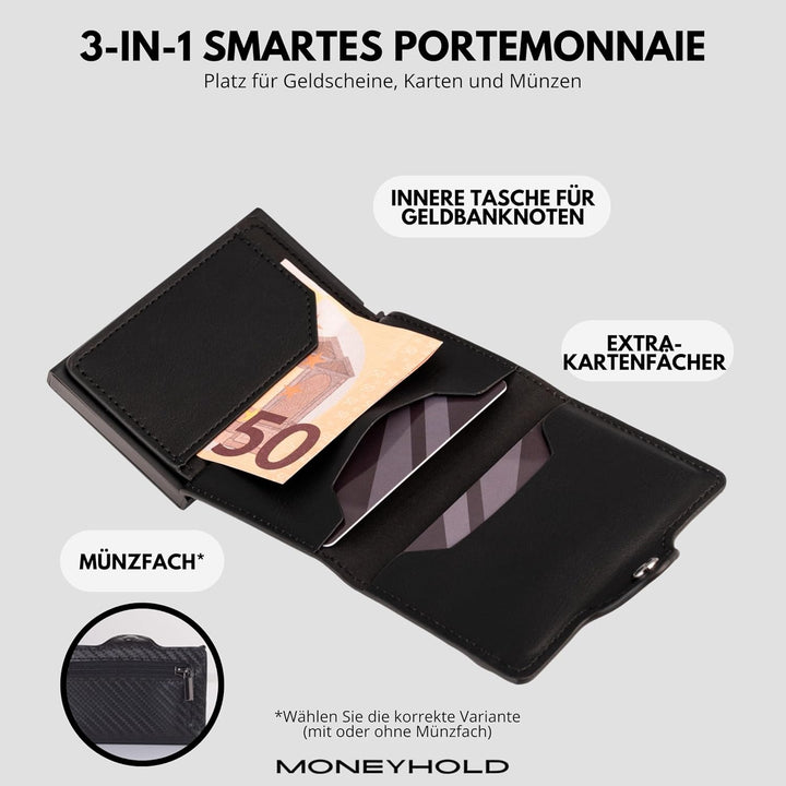 Moneyhold® Slim Wallet - Kartenetui Herren - Mini Geldbörse Herren auch mit Münzfach - Karten Portem