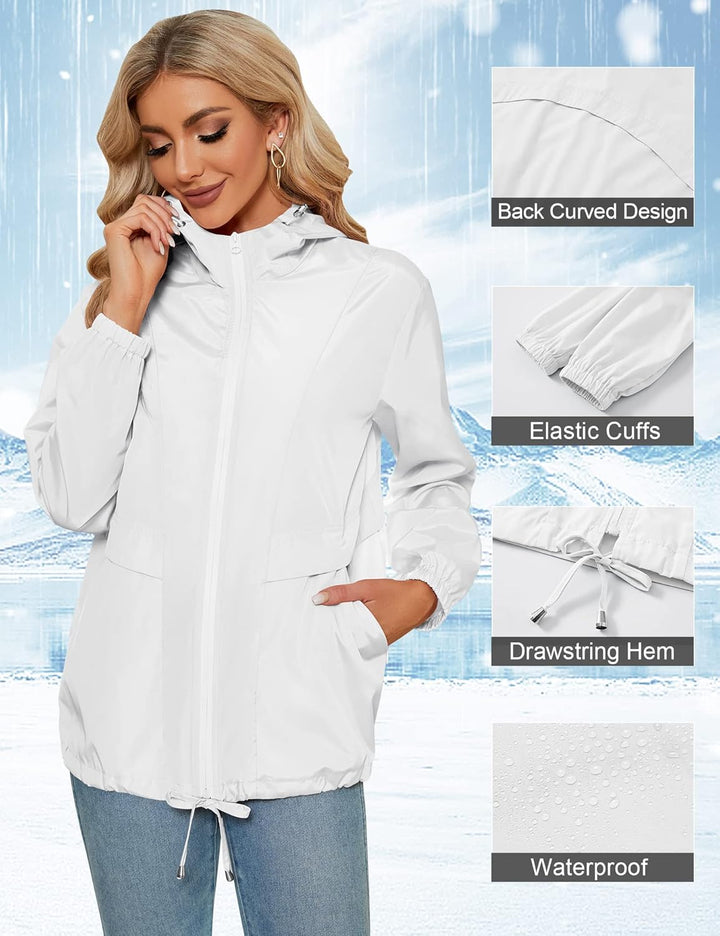 Regenjacke Damen Wasserdicht Leicht Regenmantel Windbreaker Packbar Dünne Regenjacken Windjacke mit