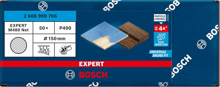 Bosch Accessories 50x Expert M480 Schleifnetz (für Hartholz, Farbe auf Holz, Ø 150 mm, Körnung 400,