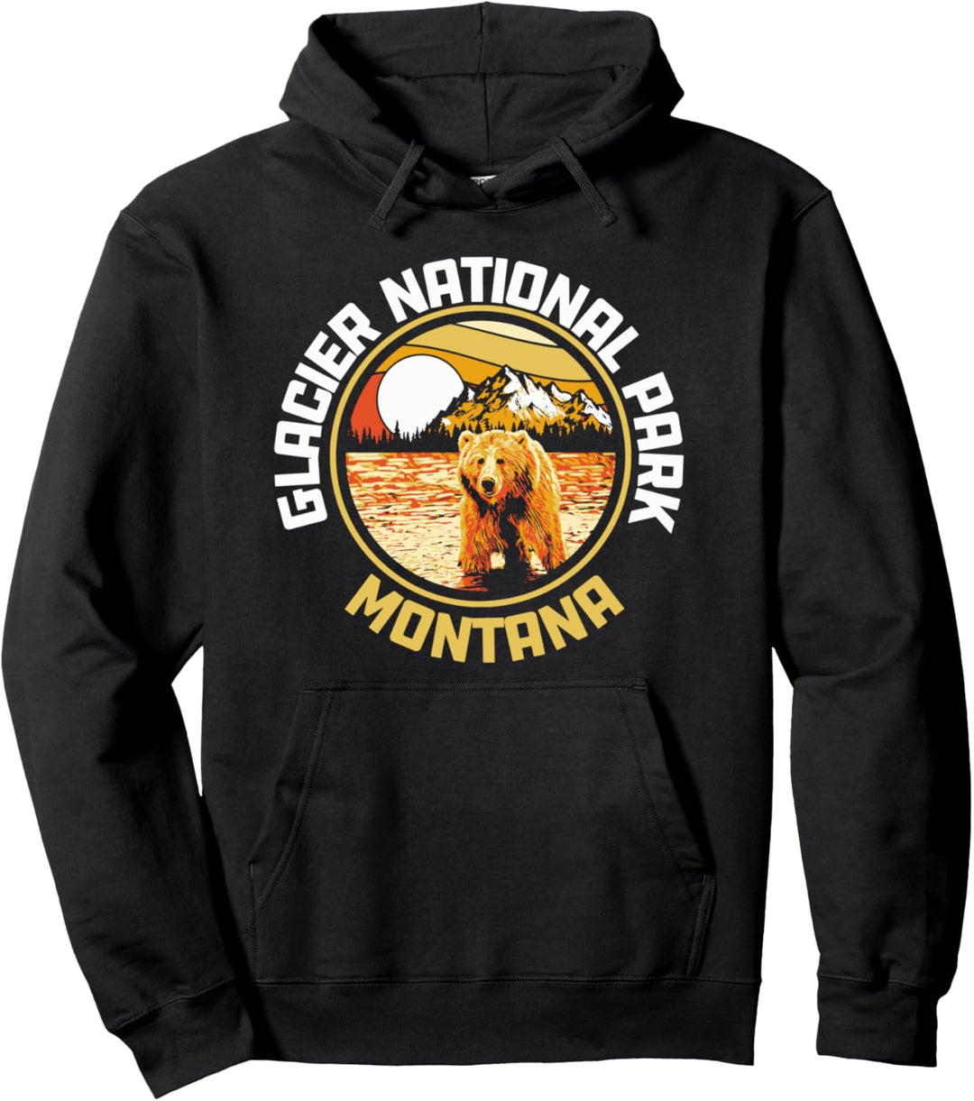 Glacier National Park Grizzly Bear Vintage 80s Artistic Pullover Hoodie