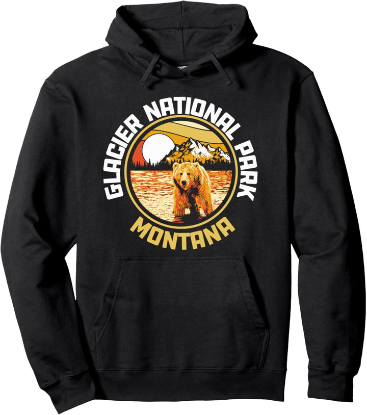 Glacier National Park Grizzly Bear Vintage 80s Artistic Pullover Hoodie