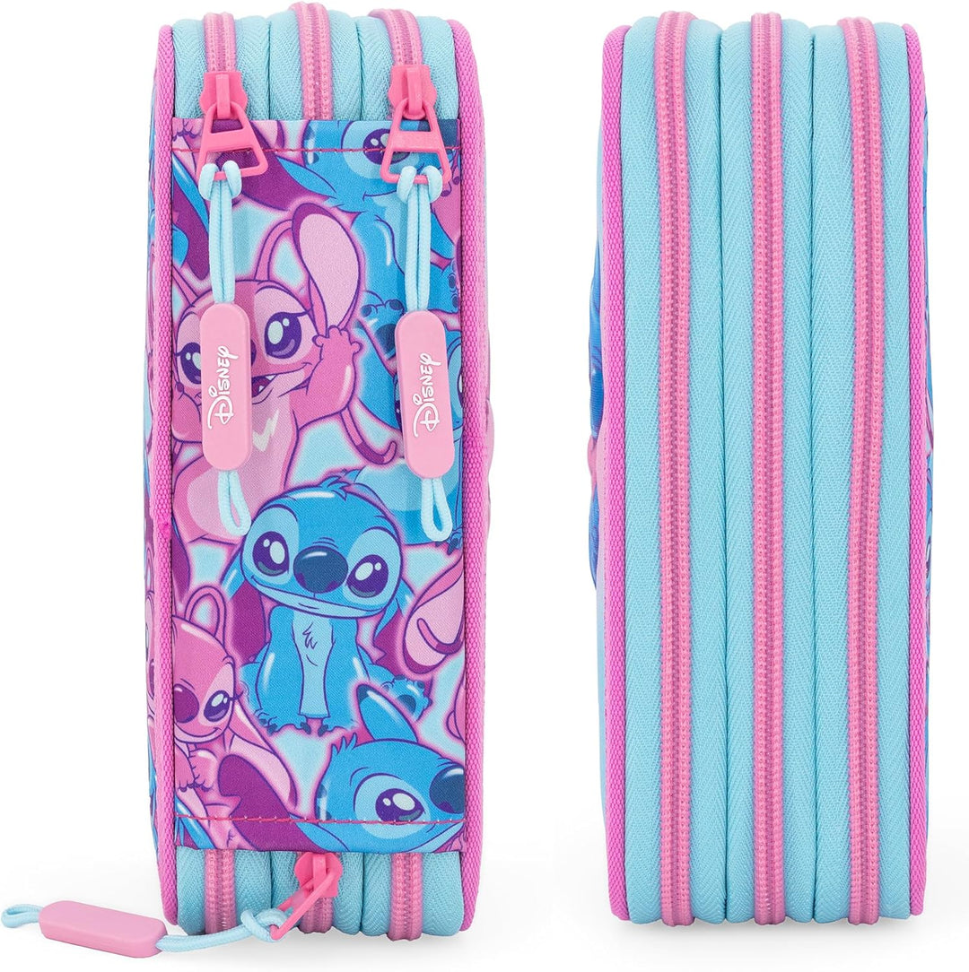 3-Fach Federmäppchen Mädchen Gefüllt für Stitch Fan – Schulmäppchen Set 46 Teile mit Radierbaren Sti