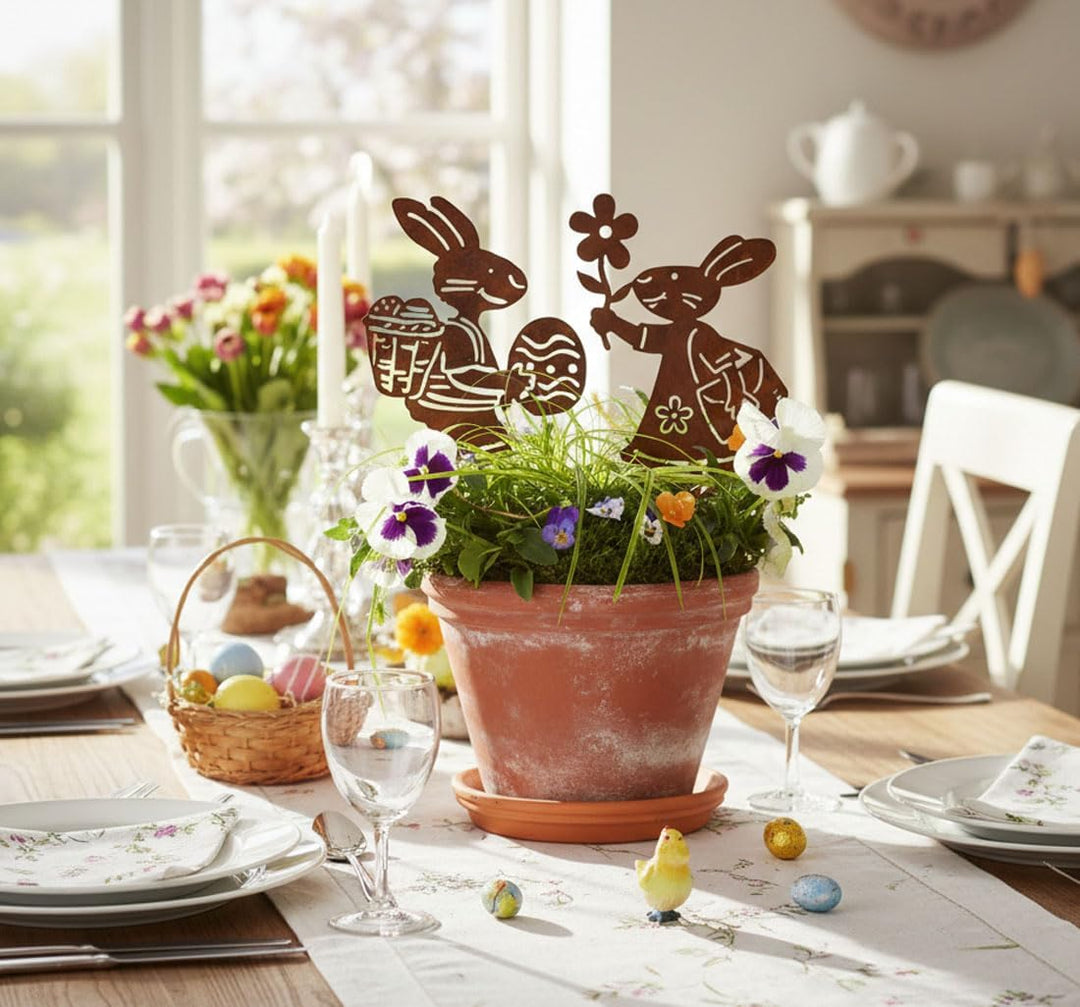 LB H&F Osterstecker Hasenpaar Osterhase Osterdeko Hase Metall Gartenstecker Gartendeko Ostern (Oster