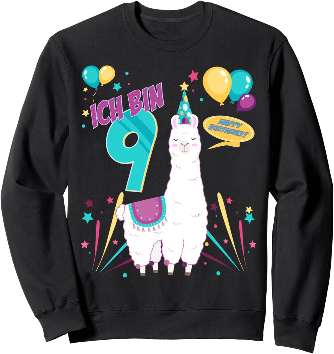 Kinder Geburtstag 9 Jahre (neun) Mädchen Lama Alpaka Llama Sweatshirt