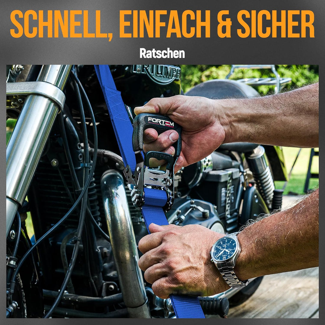 FORTEM Ratschen-Zurrgurte 2362kg Bruchlast, 4X 3,04m Heavy Duty Spanngurte, Softschlaufen, gummierte