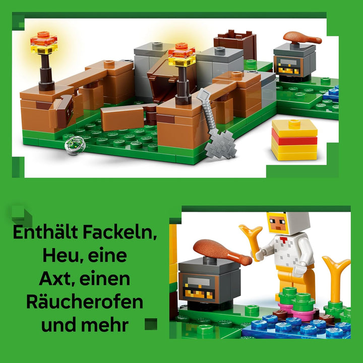 LEGO Minecraft Hühnerfarm - Spielzeug zum Bauen mit Hühner Fan Minifigur, Baby Zombie und Fuchs Figu