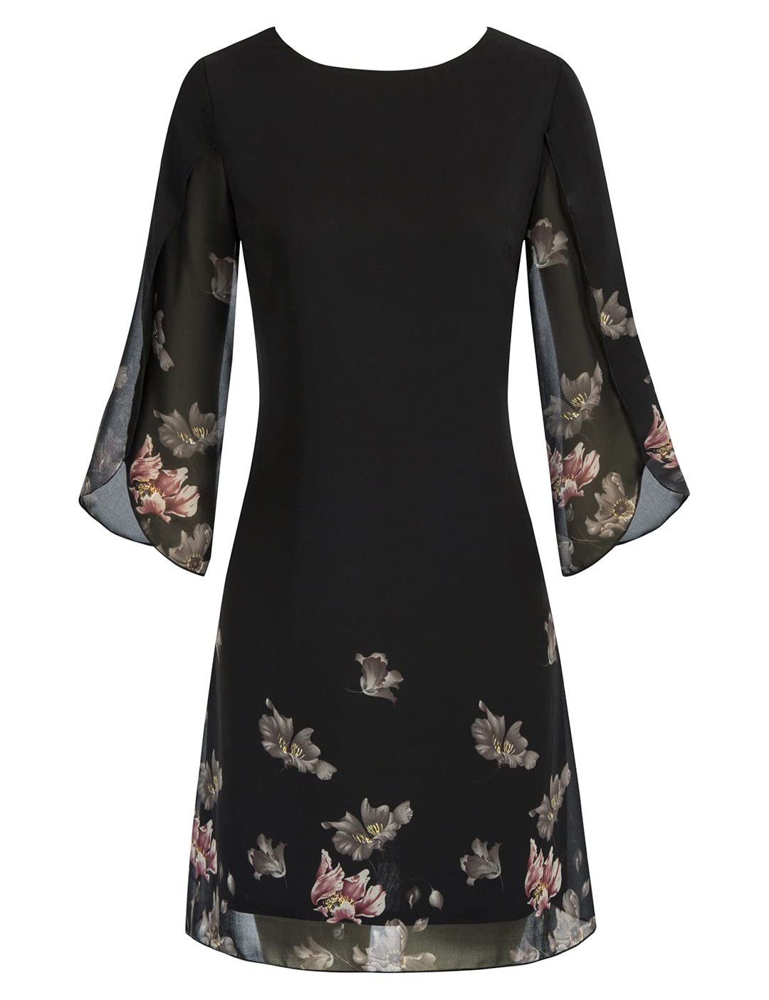 GRACE KARIN Damen Kleid Elegant Chiffon Kleid 3/4 Ärmel Loose Abend Cocktailkleid S Schwarz-rosa, S