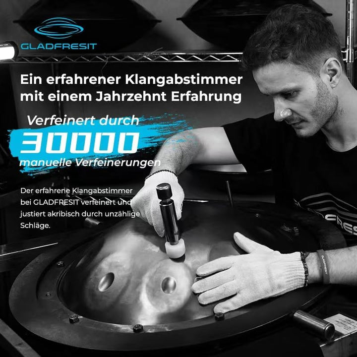 GLADFRESIT 432hz Handpan Steel Drum 9 Notes 22inch "GOLD Performer" in D Minor with handpan stand, h