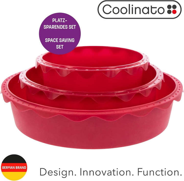 Coolinato 3er Set Silikon Backformen rund 16 cm 20 cm und 26 cm, Rot, Silikonformen zum Backen von K