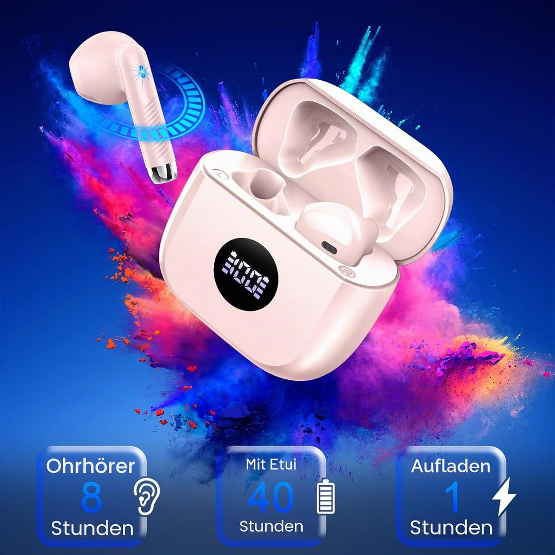 Bluetooth Kopfhörer, Tiefer Bass in ear kopfhörer, 4 ENC Noise Cancelling Mic Earbuds, 50Std 3D HiFi