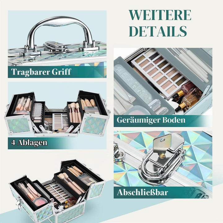 Kosmetikkoffer Klein Schminkkoffer Leer Make up Koffer Beauty Case mit Schloss Make up Organizer Kof