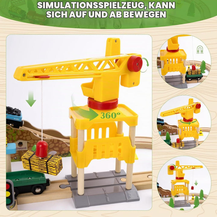 Holzeisenbahn Set, Bergbau-Zugset für Kinder, Spielzeugeisenbahn für Jungen und Mädchen mit Holzeise