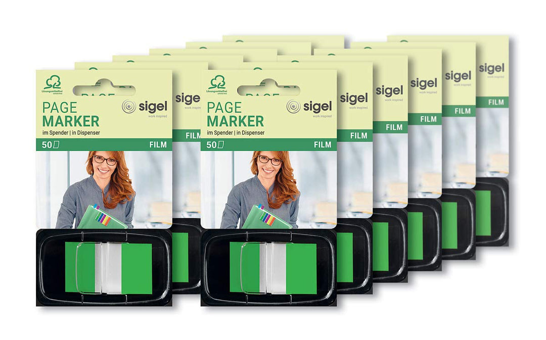 SIGEL HN493/12 Haftmarker im Spender, grün, 12 Stück á 50 Streifen im Format 25 x 43 mm grün 12 Stüc
