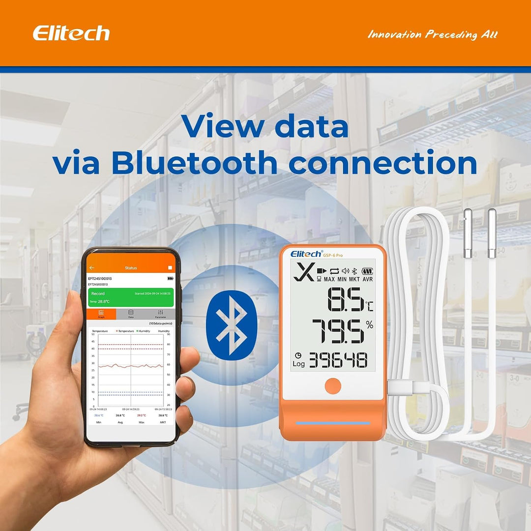 Elitech GSP-6 Temperatur Datenlogger Temperatur Luftfeuchtigkeits Datenlogger 16000 Punkte Aufnahmek