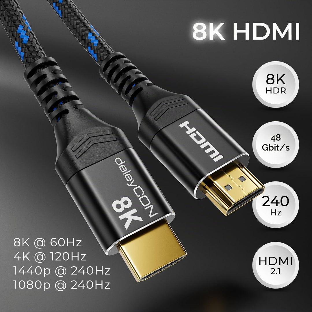deleyCON 7,5m 8K HDMI 2.1b Kabel (48G, ULTRA Highspeed) 8K@60Hz 4K@144Hz 120Hz 2K@144Hz/165Hz EARC H