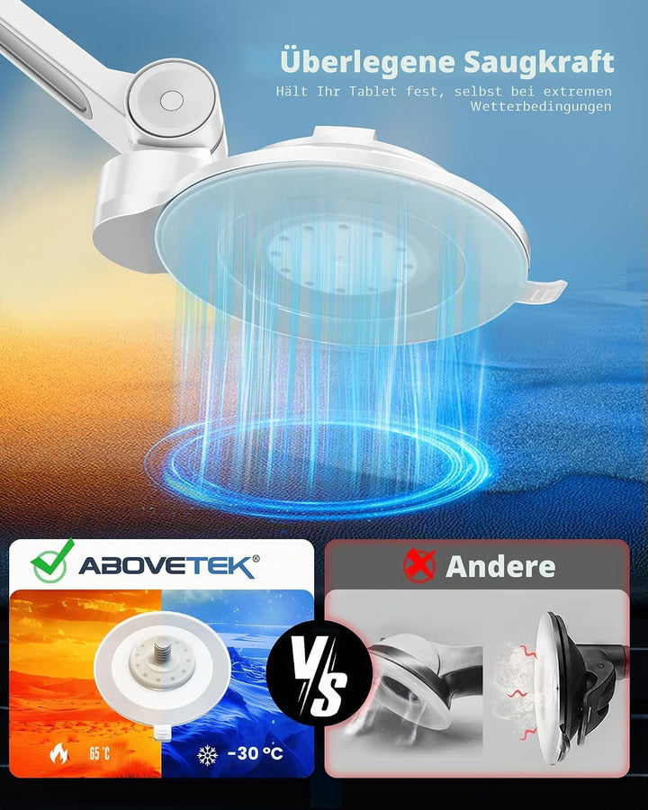 AboveTEK Tablet & Handy Ständer mit Saugnapf – Faltbare 360° Halterung Auto für iPad/Smartphones (4–