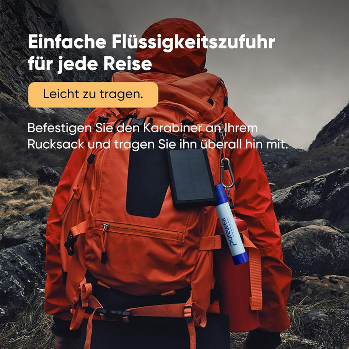 Purewell Wasserfilter für unterwegs - Entfernt 99,99% Schadstoffe auf 0,01 Microns - Tragbarer Filte