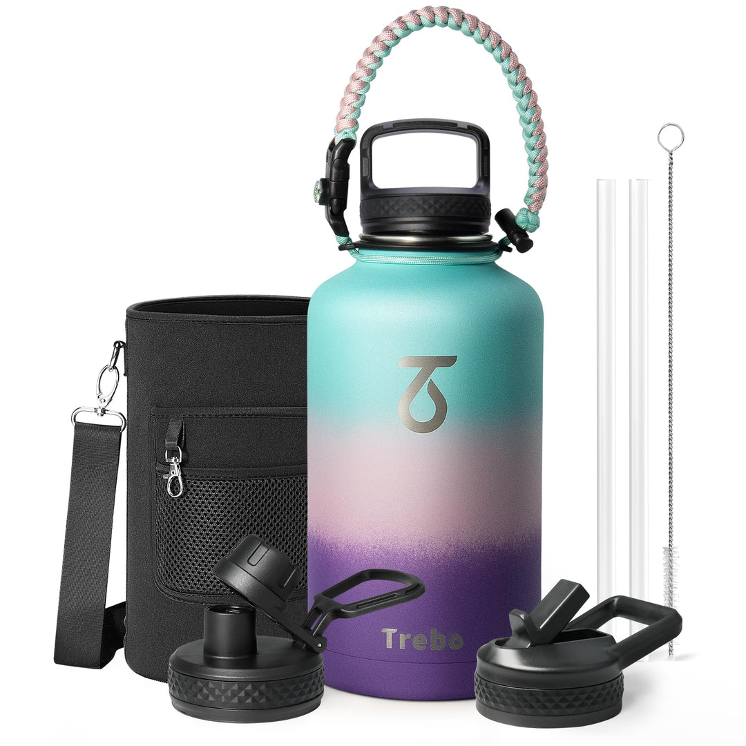 Trebo Wasserflasche 1.8 l mit Paracord-Griff, halbe Gallone, lebensmittelechter, doppelwandiger Vaku