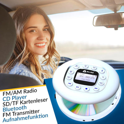 KLIM Journey + Tragbarer CD-Player Walkman mit langlebigem Akku + Mit Kopfhörern + Radio FM + Kompat