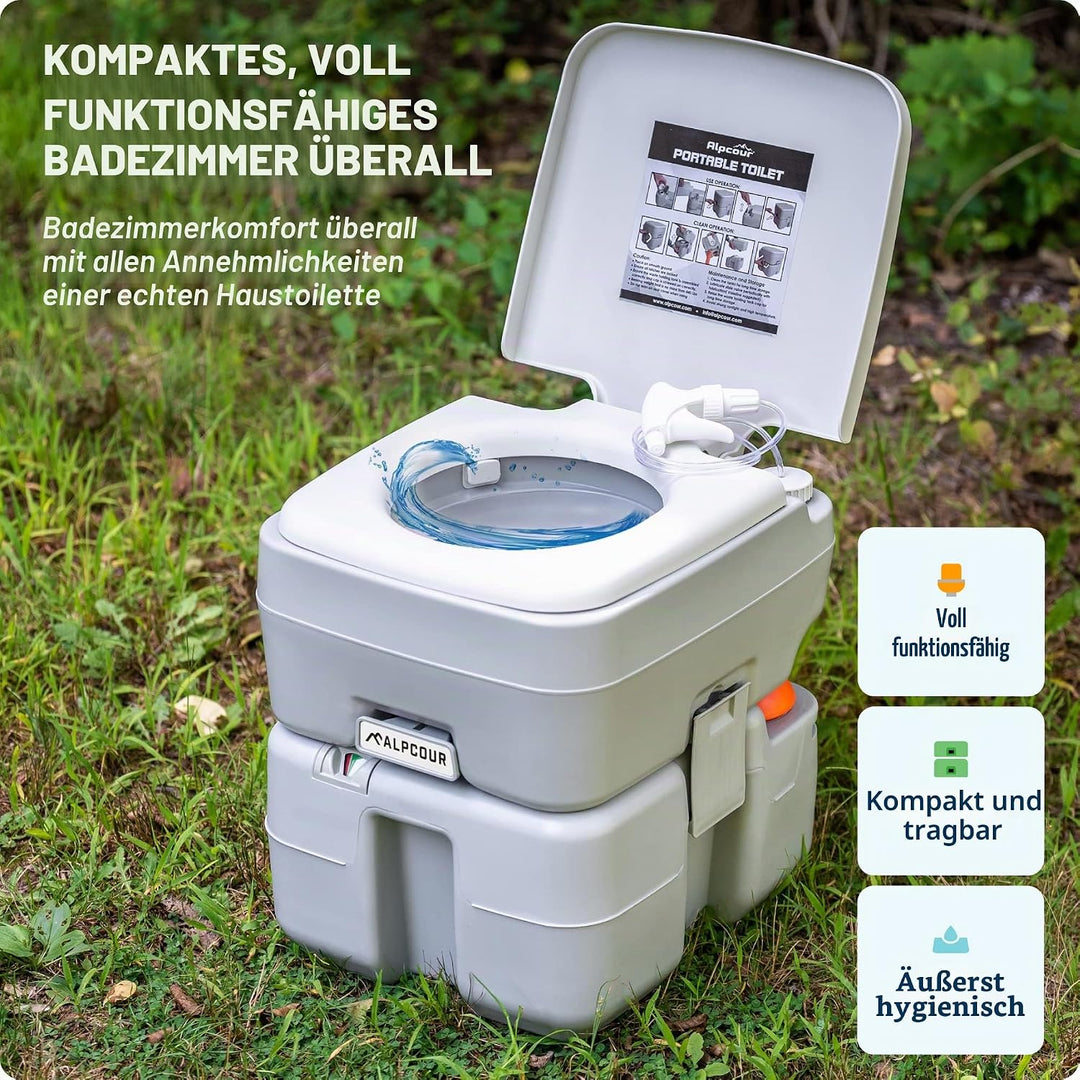 Alpcour Tragbare Toilette – Kompakter Toilettenstuhl für drinnen und draussen mit Reisetasche für Ca