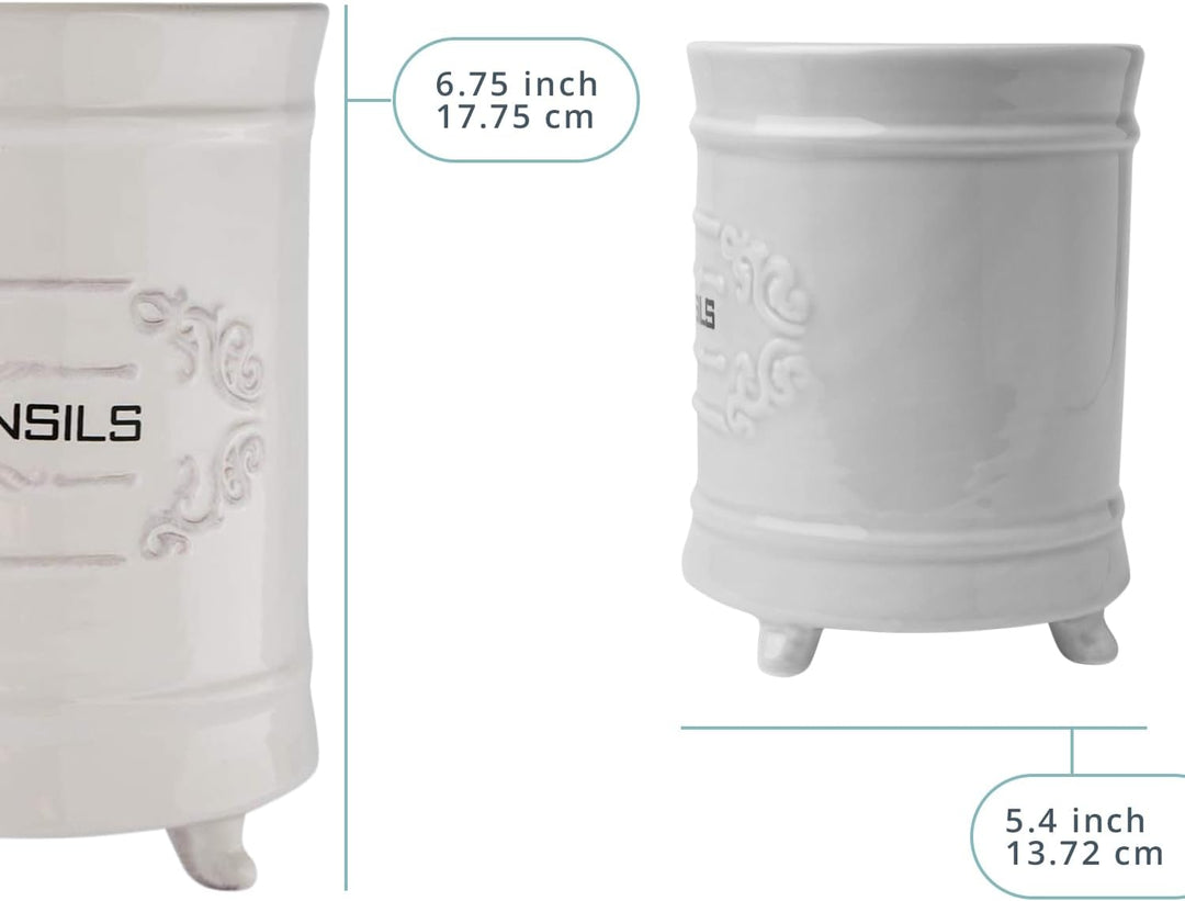 Comfify Französischer weisser Keramik-Utensilienhalter - Vintage Style Kochgeschirr Caddy - Antikes