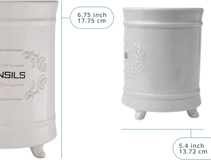 Comfify Französischer weisser Keramik-Utensilienhalter - Vintage Style Kochgeschirr Caddy - Antikes