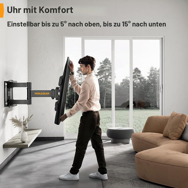 Perlegear TV Wandhalterung Schwenkbar Neigbar für 37-84 Zoll Flach &amp; Curved Fernseher, TV Halterung