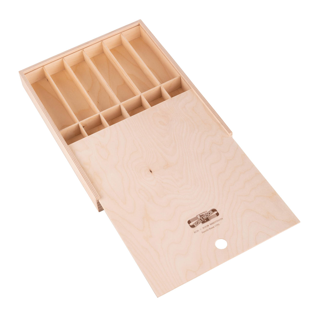 Holzbox Holzschiebebox Gross für Stifte Pinsel Druckbleistifte, etc. KOH-I-Noor Stiftebox Aufbewahru