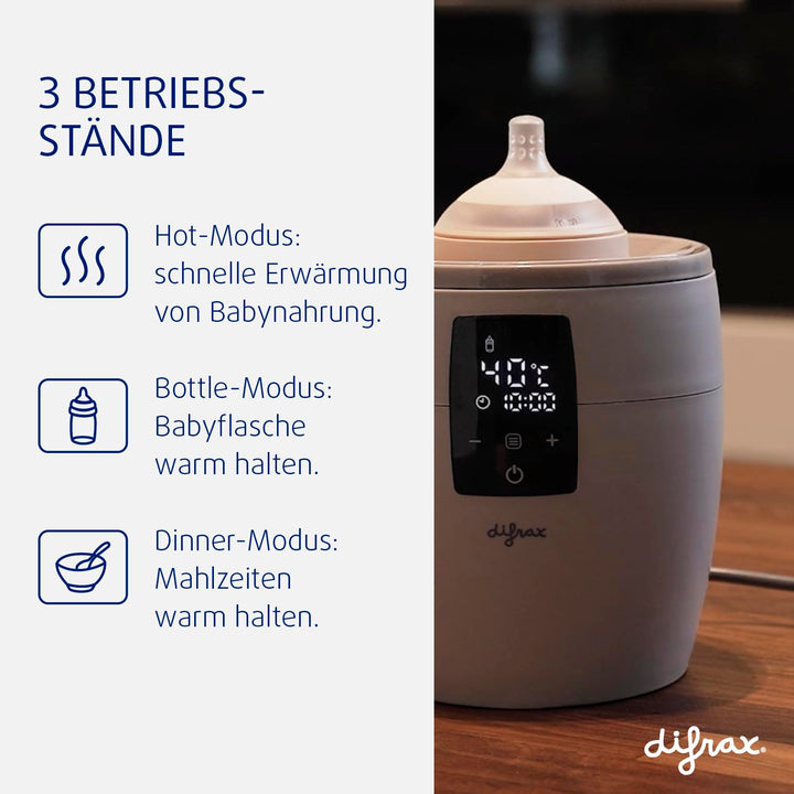 Difrax Flaschenwärmer - Schnelles und sicheres Erwärmen, Auftaustufe, Stand zum Warmhalten von Flasc