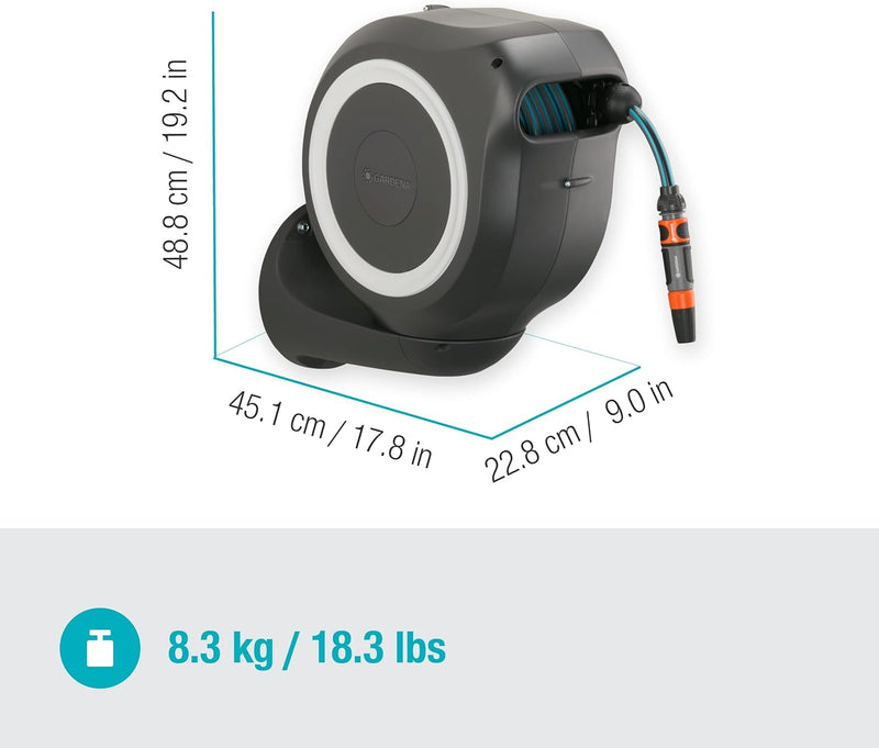 Gardena Wand-Schlauchbox RollUp M 20 m: Flexible Bewässerung für mittelgrosse Gärten, schwenkbare Sc