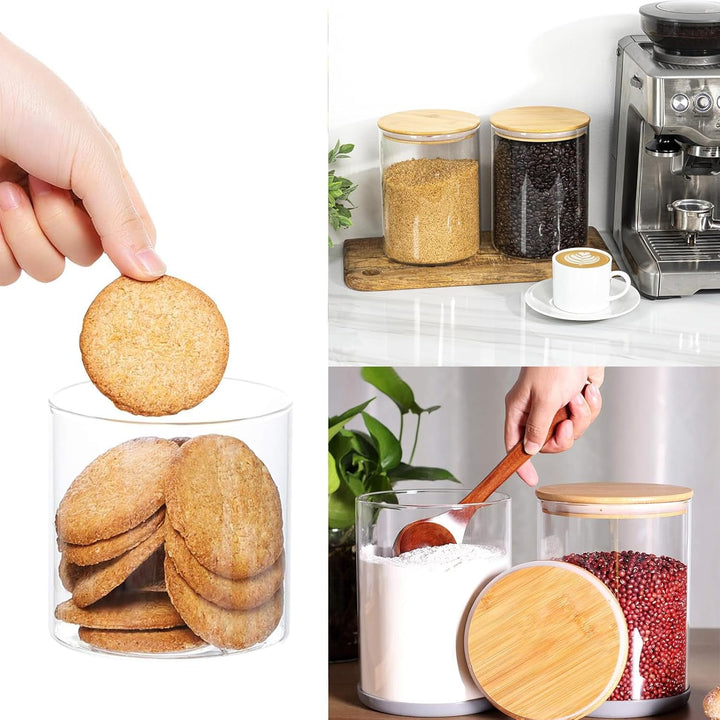 Keyoung 4 Stück Vorratsglas mit Holzdeckel, Aufbewahrungsgläser 450ML für Spagetti, Getreide Bohnen,