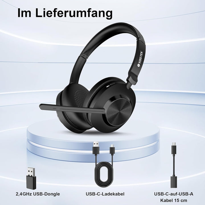 Kabelloses Headset, Bluetooth On-Ear Headset mit Mikrofon und Rauschunterdrückung,USB-Dongle für PC,
