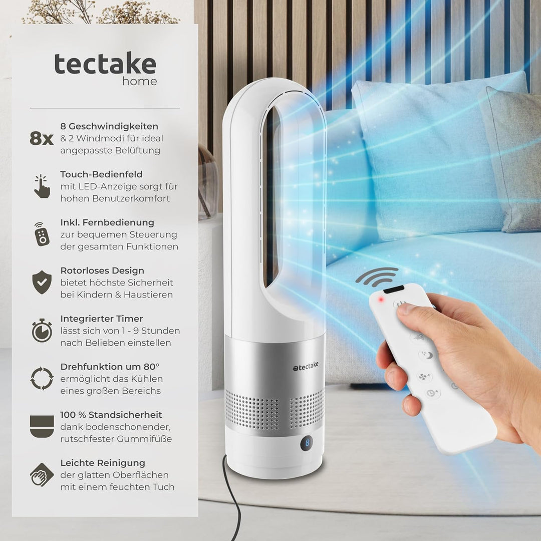 tectake® rotorloser Ventilator mit Fernbedienung, Turmventilator, cooling ace Lüfter, Luftkühler, mo