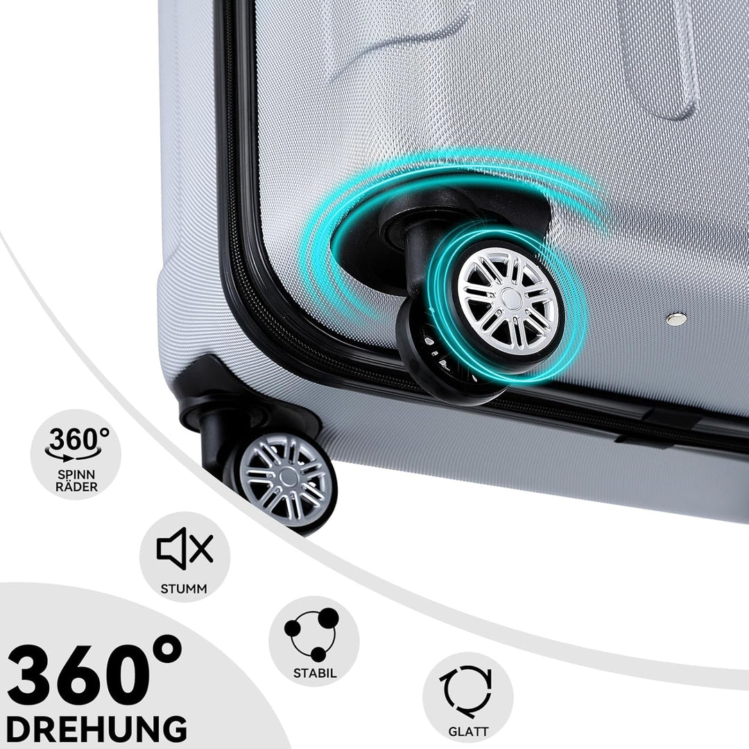 BEIBYE Hartschalen-Koffer Trolley Rollkoffer Reisekoffer Handgepäck 4 Rollen (M-L-XL-Set) (Silber, X