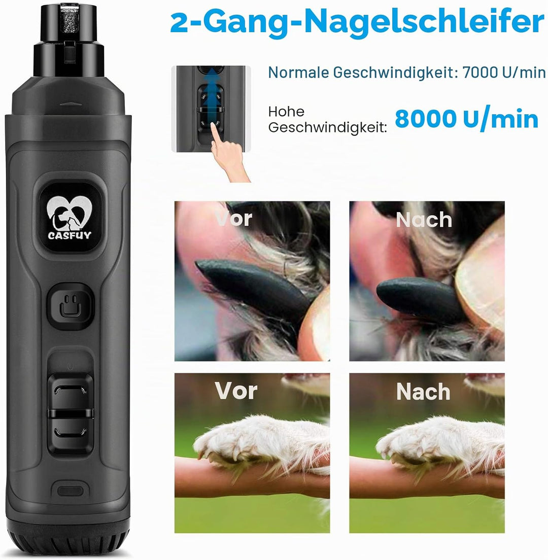 Casfuy Krallenschleifer für Hunde mit 2 LED-Leuchten – 2 Geschwindigkeiten, leiser, leistungsstarker