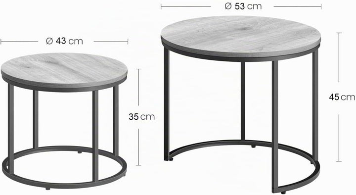 NMK HOME Couchtisch Holz Rund 2er Set 43/53 cm - Runder Couch Tisch - Industrielle Satztische Eiche