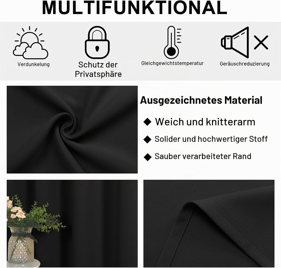 DWCN Raumteiler Vorhang Blickdicht Schwarz Raumtrenner Ösenschal 1 Stück Verdunklungsvorhang für Woh