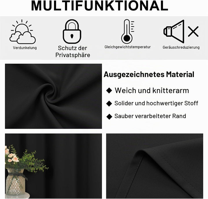 DWCN Raumteiler Vorhang Blickdicht Schwarz Raumtrenner Ösenschal 1 Stück Verdunklungsvorhang für Woh