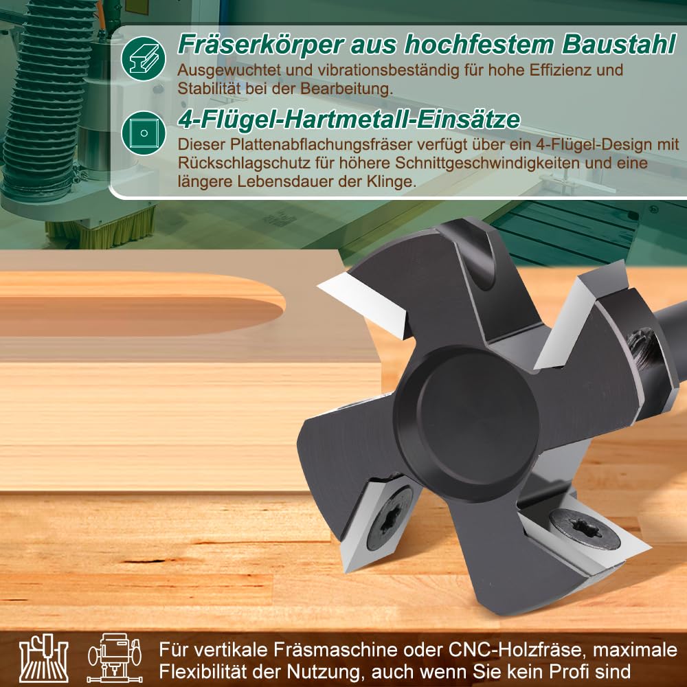 BALUGAEA Oberfräse Planfräser 8mm Schaft 40mm 4 Flöten Hobelfräser für Oberfräse CNC Flächenfräser m