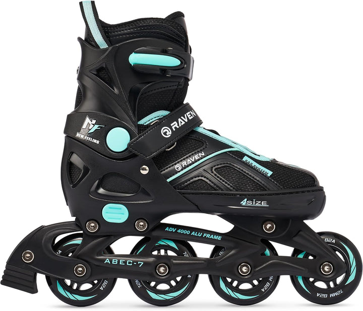 Raven Pulse Black/Mint 2in1 Verstellbare Schlittschuhe und Inline Skates - Inliner für Kinder und Er