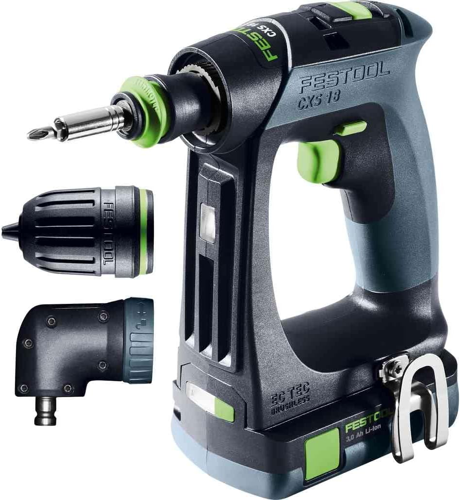 Festool – Akku-Bohrschrauber CXS 18 C 3,0-Set mit Akkupacks + Schnellladegerät + Magnet-Bithalter +