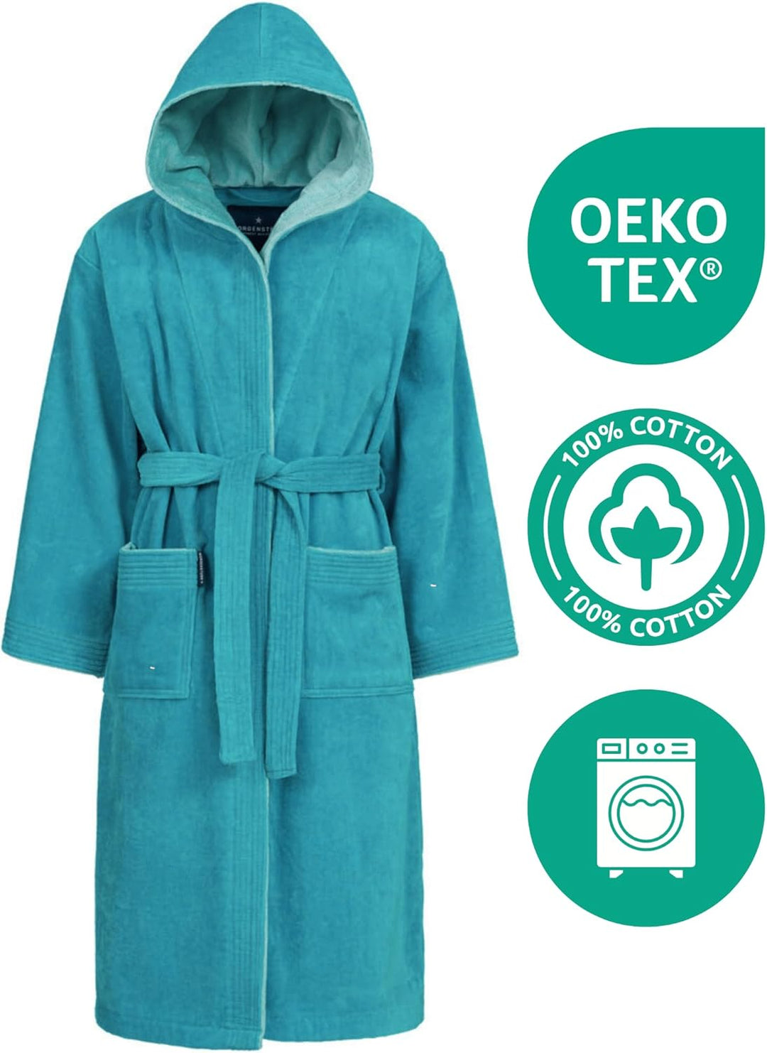 Morgenstern Bademantel Kinder & Teenager I Kapuze I 100% Baumwolle I Frottee Velours I Lang 158-164