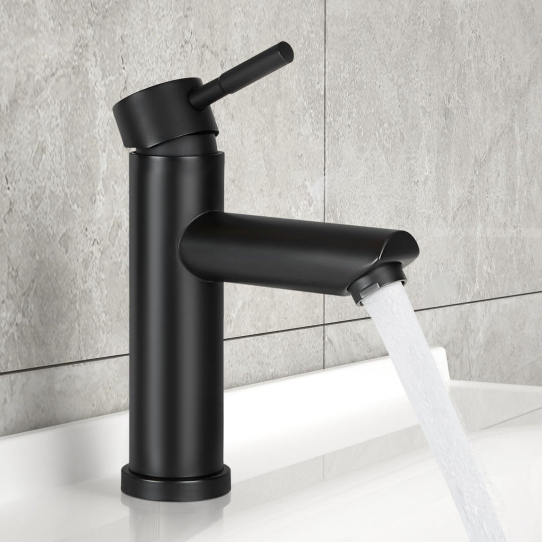 Bad Wasserhahn Schwarz Waschtischarmatur - Modern Edelstahl Waschbeckenarmatur Mischbatterie Waschbe