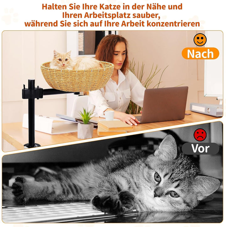 Katzenbett für Schreibtisch - 360°Drehung, verstellbare Höhe Kein Bohren Erhöhtes Katzenhaus über Sc