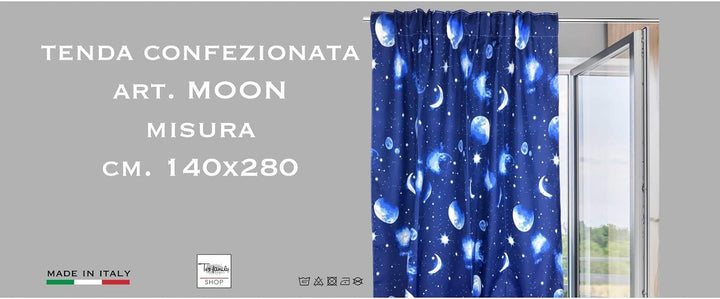 Tex family Vorhang Moon Luna Planeten Blau 140 x 280 cm Made in Italy