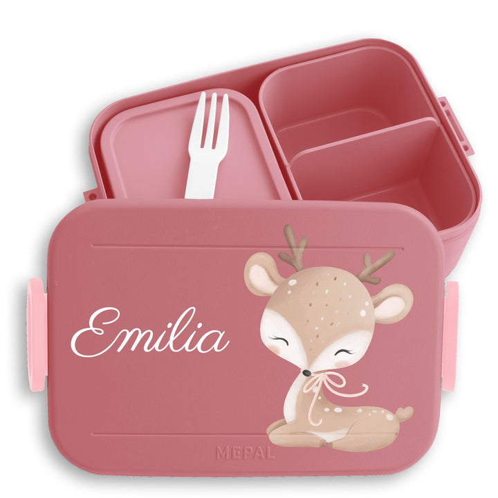 Kinder Bento Box Midi Lunchbox für Mepal Bentobox - Süsses Reh mit Name personalisiert I Rehlein Wal